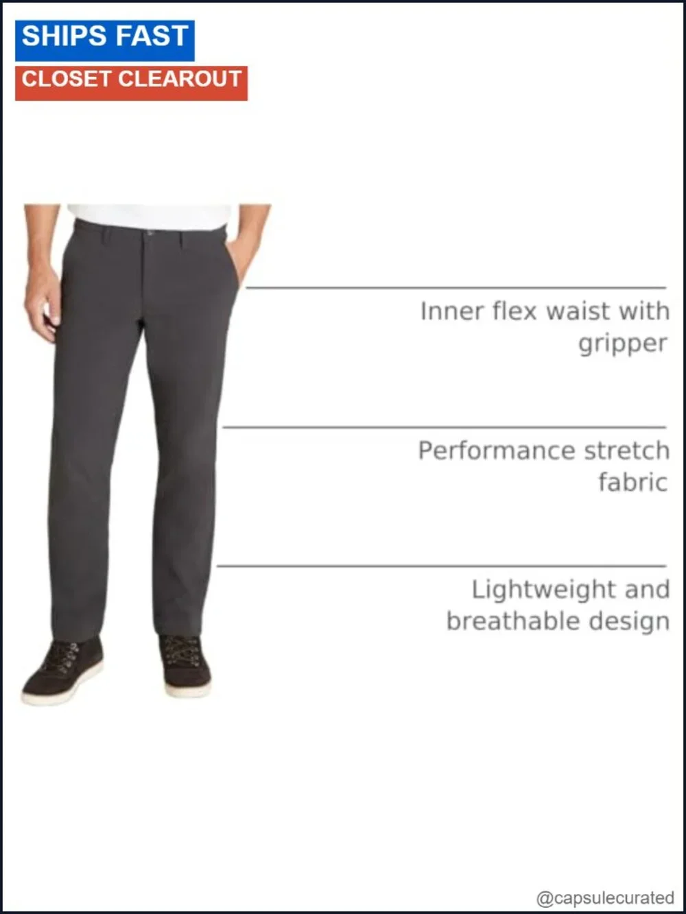 Men's Casual Stretch Chinos, Regular Fit Straight Leg Pants, Lightweight Travel